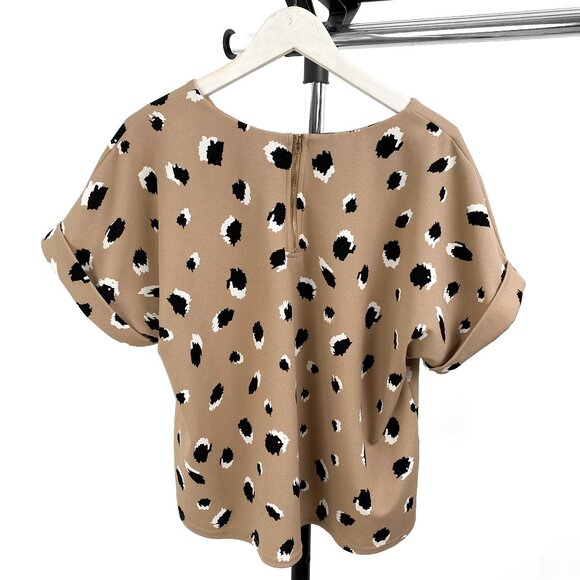 Melloday Women's Tops Blouses - Tan Pattern, Round Neck, Short Sleeve, Size XL - Picture 3 of 7